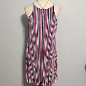 Striped Halter Mini Dress in Pink, Teal & White